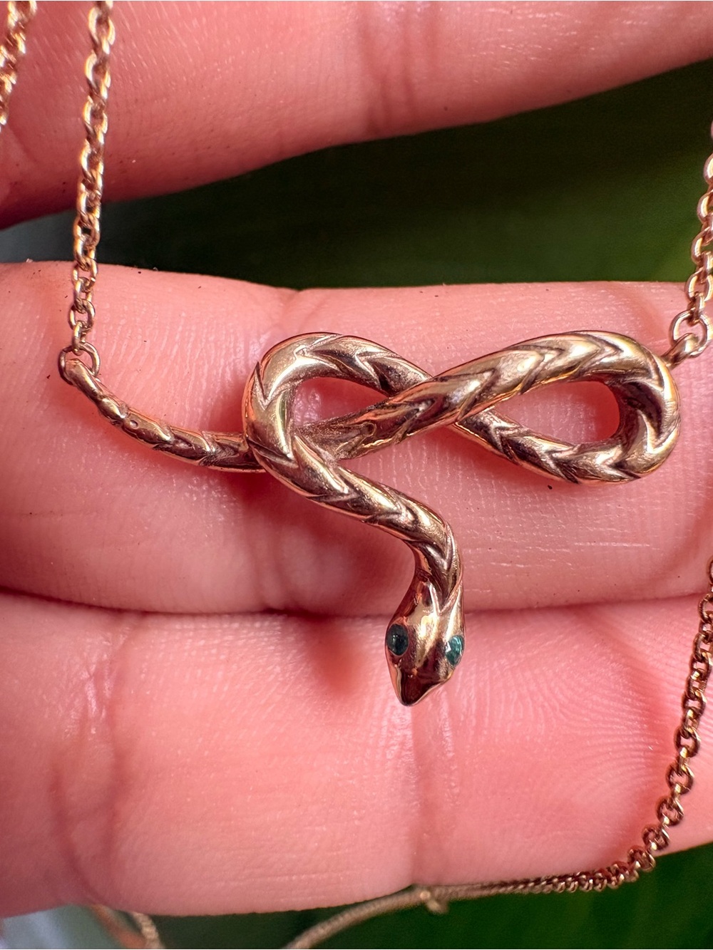 Awe Inspired Emerald Eye Gold Snake Necklace - Picture 2 of 6